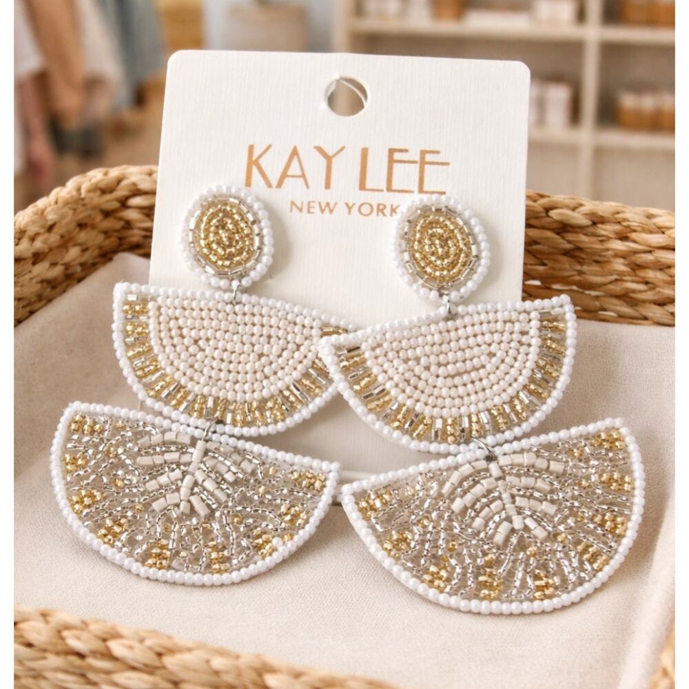 Kay Lee White Gold Beaded Earrings New